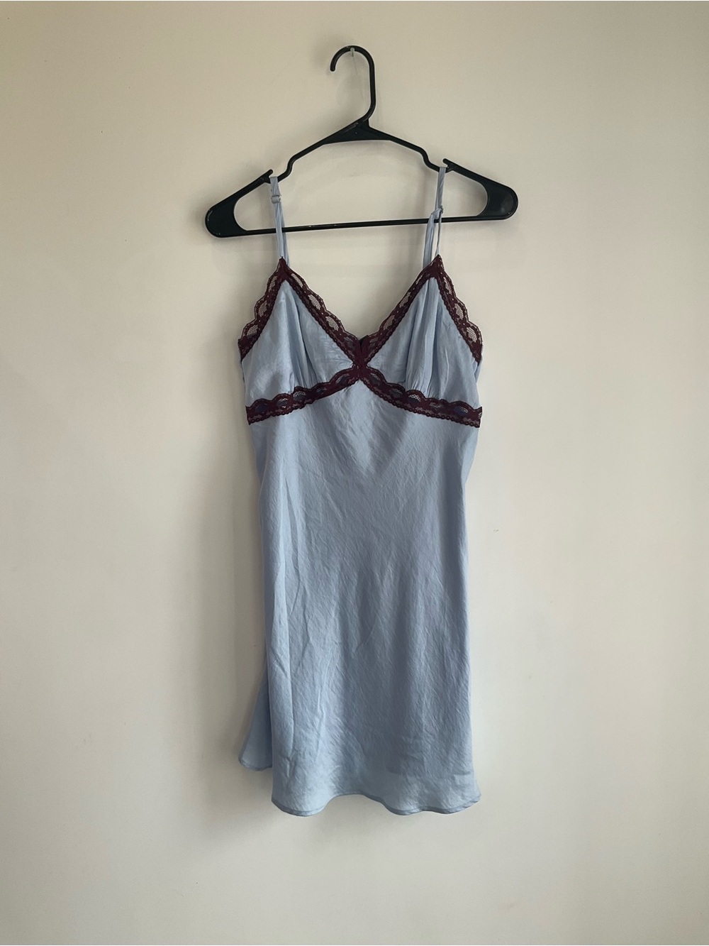 wild fable Light Blue Slip Dress with Burgundy Lace Trim